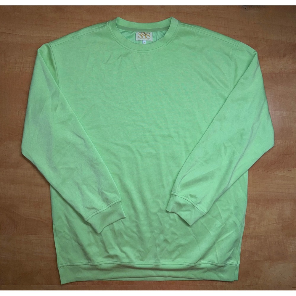 SSS The Label Mens Lime Green Crewneck Sweatshirt Medium Rayon Blend Solid